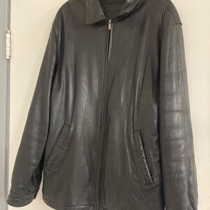 Men's Black Leather Jacket size LT
